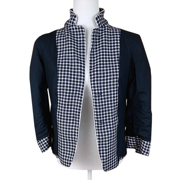Max Mara 2-Button Blazer Size 6 (READ) Navy White Check Wool Blend Unlined Italy - Picture 6 of 8